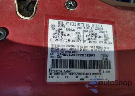 1996 Ford Explorer z USA, uszkodzony, nr VIN 1FMDU32X0TZB52597